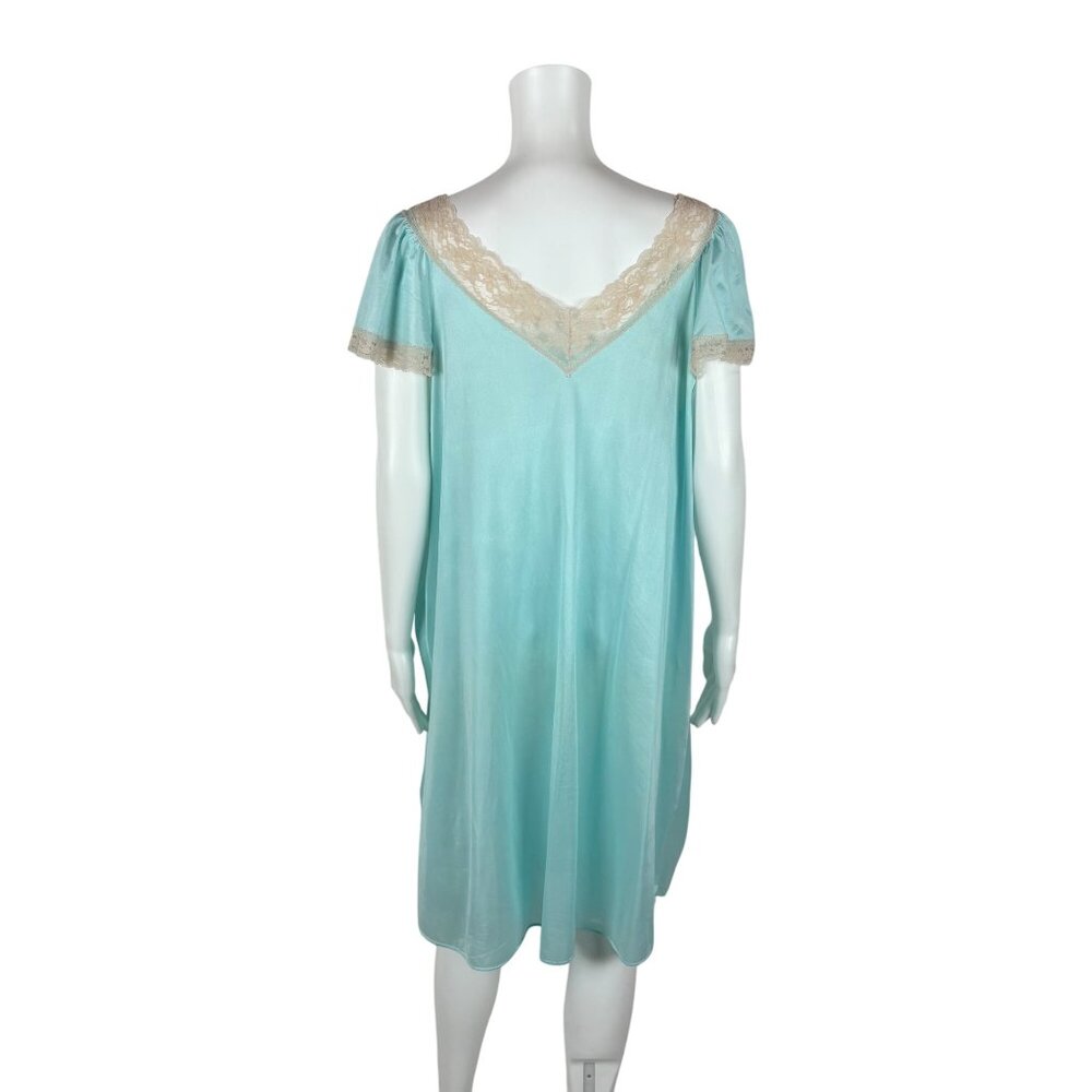 Vintage 80s Nightgown Womens Extra Large Baby Blue Lace Trim Nightie - Picture 9 of 10